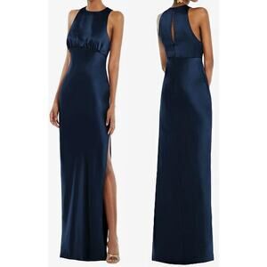 NWT Dessy Collection Size 18 R1 Midnight Navy‎ Blue Keyhole Back Dress Gown FLAW